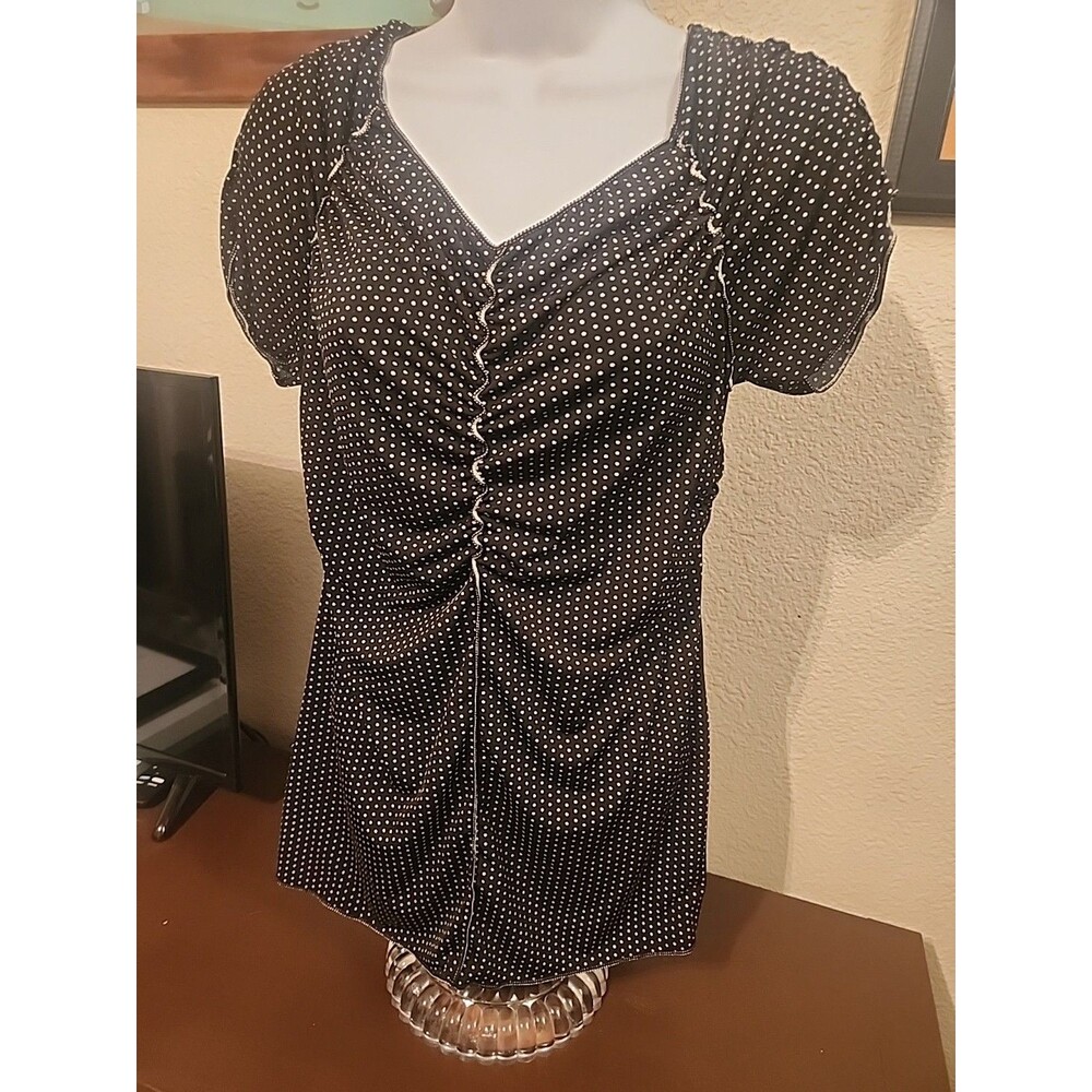 Max Studio Chic! Black Polka Dot Blouse - Women's Size M - Classic Workwear - Picture 1 of 5